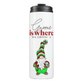 Gnome is waar de koffie is | Schattigee kerst Thermosbeker (Voorkant)