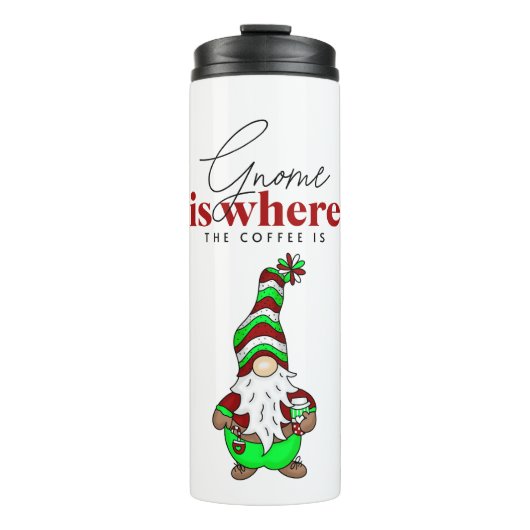 Gnome is waar de koffie is | Schattigee kerst Thermosbeker (Voorkant)