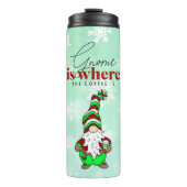 Gnome is waar de koffie is | Schattigee kerst Thermosbeker (Voorkant)