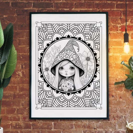 Gnome kan Mandala volwassen kleuring bloeien Poster