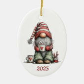 Gnome keramische ovale kerstornament keramisch ornament (Voorkant)