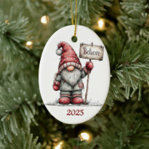 Gnome keramische ovale kerstornament