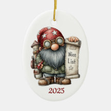 Gnome keramische ovale kerstornament