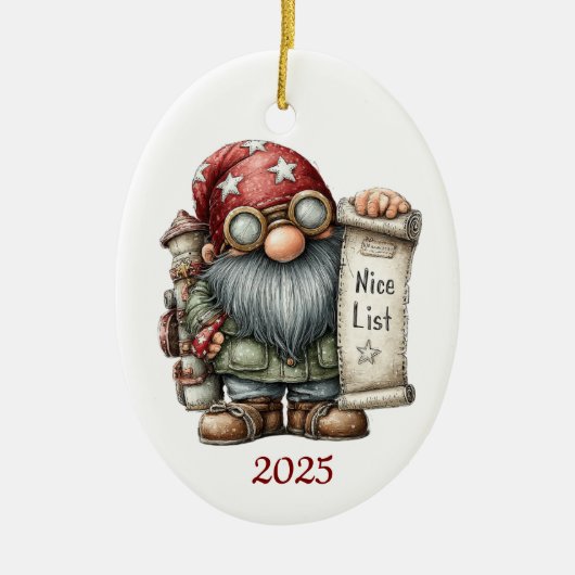 Gnome keramische ovale kerstornament keramisch ornament (Voorkant)