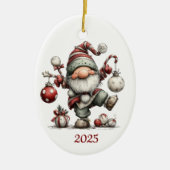Gnome keramische ovale kerstornament keramisch ornament (Voorkant)