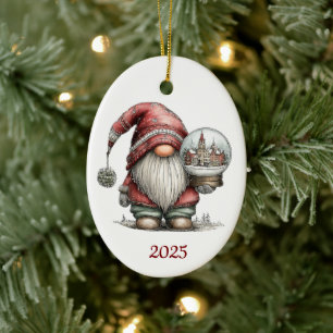 Gnome keramische ovale kerstornament keramisch ornament