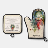  Gnome Kerst Recept Keepsake Cookies Ovenwant & Pannenlap Set (Voorkant)