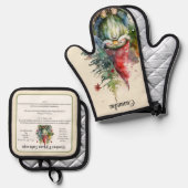  Gnome Kerst Recept Keepsake Cookies Ovenwant & Pannenlap Set (Voorkant / Achterkant)