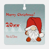Gnome Kerst sneeuwfoto Metalen Vierkant Ornament (Voorkant)