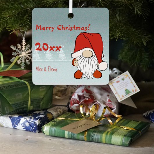 Gnome Kerst sneeuwfoto Metalen Vierkant Ornament