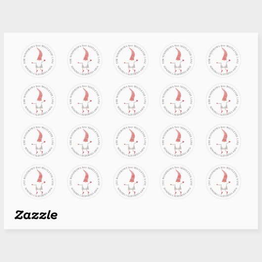 Gnome kerstabel — envelopzegel ronde sticker (Vel)
