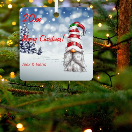 Gnome Kerstboom Snow Metal Square Ornament