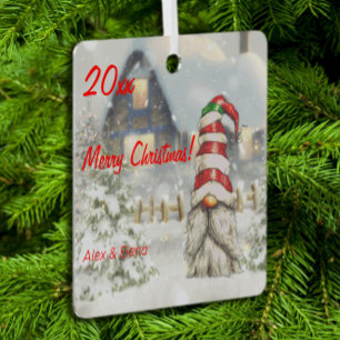 Gnome Kerstboom Snow Metal Square Ornament