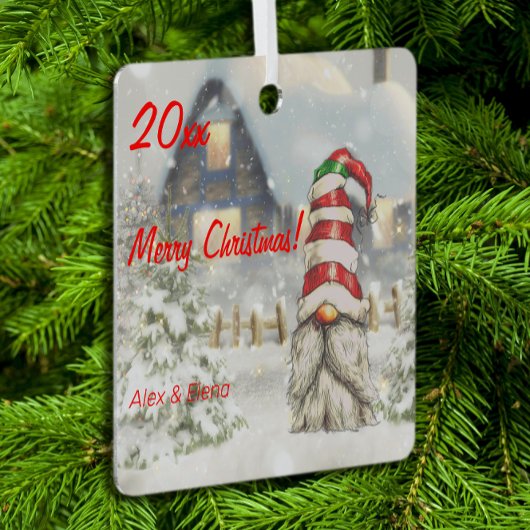Gnome Kerstboom Snow Metal Square Ornament