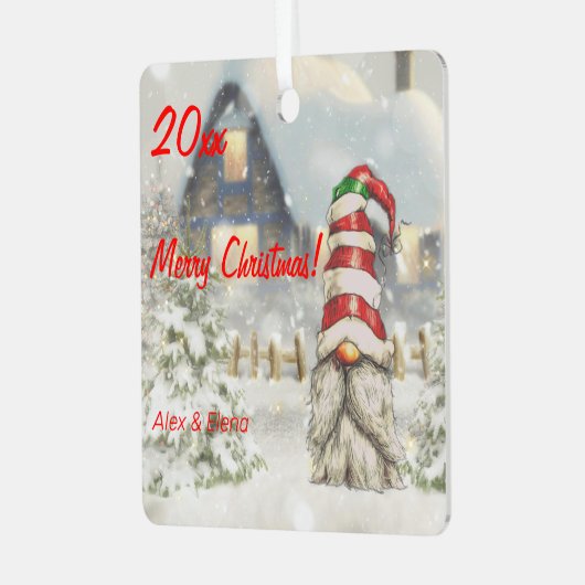 Gnome Kerstboom Snow Metal Square Ornament (Voorkant links)