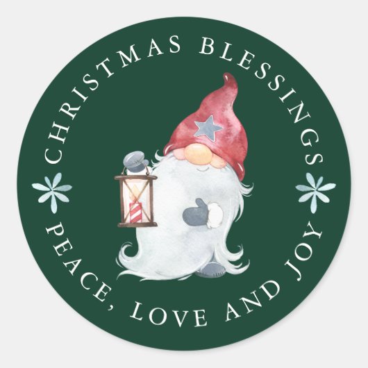 Gnome kerstcadeautjes Peace Love Joy Ronde Sticker (Voorkant)