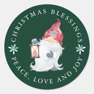 Gnome kerstcadeautjes Peace Love Joy Ronde Sticker