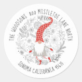 Gnome kerstfeestdag — Retouradres Ronde Sticker (Voorkant)
