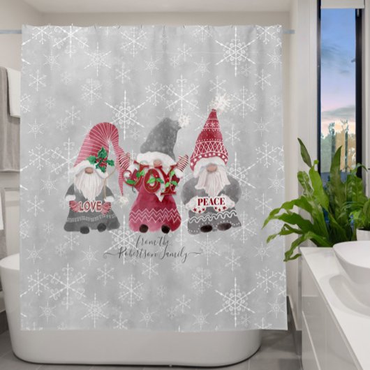 Gnome kerstliefde Joy Peace Snowflakes Family Douchegordijn