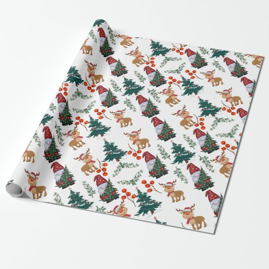 Gnome Kerstmis Scandinavian Cadeaupapier (Uitgerold)