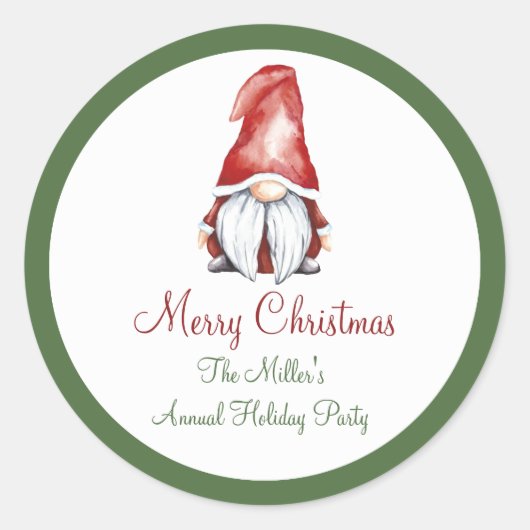 Gnome, kerstronkelaarster ronde sticker (Voorkant)