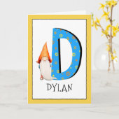 Gnome Kinder letter D Naam en leeftijd Verjaardag  Kaart (Gele Bloem)