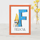 Gnome Kinder letter F Naam en leeftijd Verjaardag  Kaart (Gele Bloem)