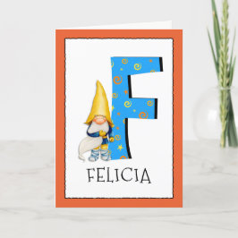 Gnome Kinder letter F Naam en leeftijd Verjaardag Kaart