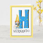 Gnome Kinder letter H Naam en leeftijd Verjaardag  Kaart (Gele Bloem)