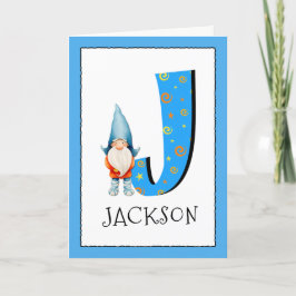 Gnome Kinder letter J Naam en leeftijd Verjaardag Kaart