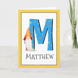 Gnome Kinder letter M Naam en leeftijd Verjaardag  Kaart