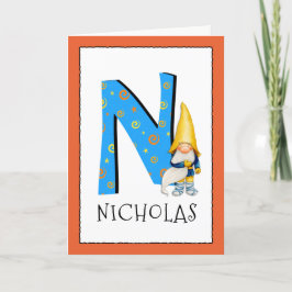 Gnome Kinder letter N Naam en leeftijd Verjaardag  Kaart