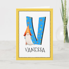 Gnome Kinder letter V Naam en leeftijd Verjaardag  Kaart