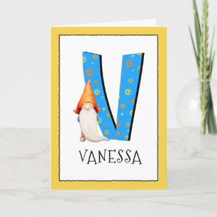 Gnome Kinder letter V Naam en leeftijd Verjaardag  Kaart