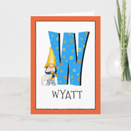 Gnome Kinder letter W Naam en leeftijd Verjaardag  Kaart