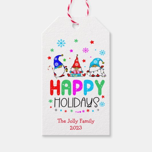 Gnome Kleurrijk Schattigeste Prettige feestdagen Cadeaulabel (Voorkant)