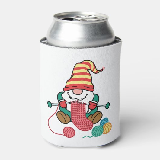 Gnome Knitting Cute Knitter Gift Nordic Gnomen Blikjeskoeler (Blikje Voorkant)