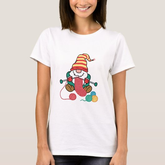 Gnome Knitting Cute Knitter Gift Nordic Gnomen T-shirt (Voorkant)