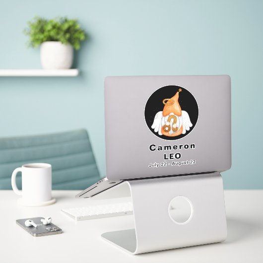 Gnome Leo Astrology Sign Angel 8" VinylSticker Sticker (Laptop op bureau)
