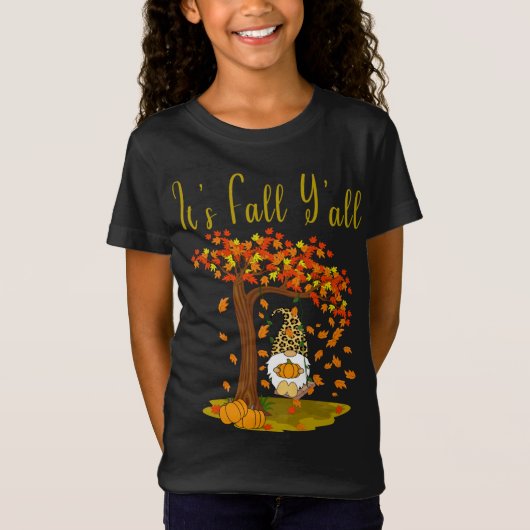 Gnome Leopard Herfst Pumpkins Schattige Het is Her T-shirt (Voorkant)