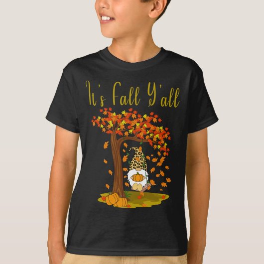 Gnome Leopard Herfst Pumpkins Schattige Het is Her T-shirt (Voorkant)