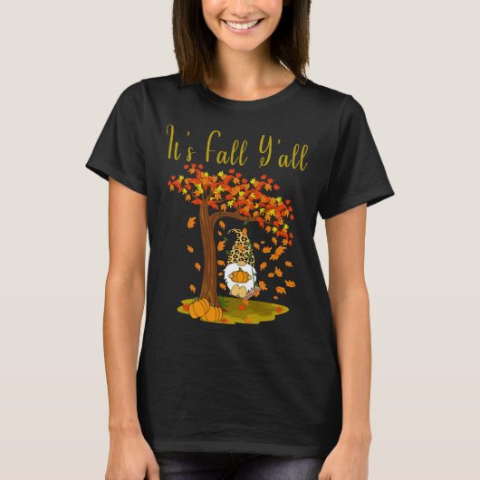 Gnome Leopard Herfst Pumpkins Schattige Het is Her T-shirt (Voorkant)