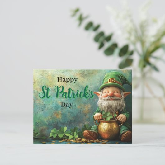 Gnome Leprechaun en Pot of Gold St. Patrick's Day Briefkaart (Staand voorkant)