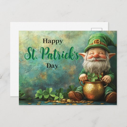 Gnome Leprechaun en Pot of Gold St. Patrick's Day Briefkaart (Voorkant / Achterkant)