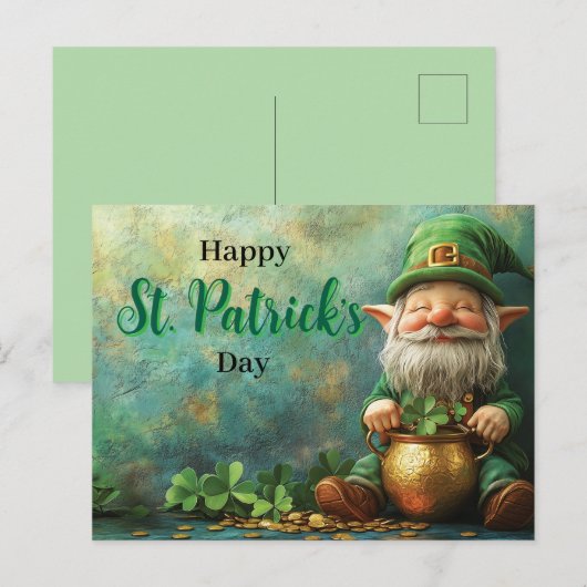 Gnome Leprechaun en Pot of Gold St. Patrick's Day Feestdagenkaart (Voorkant / Achterkant)