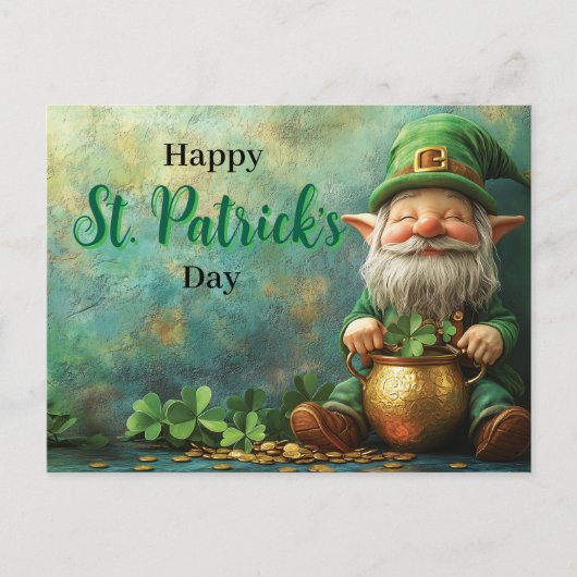 Gnome Leprechaun en Pot of Gold St. Patrick's Day Feestdagenkaart (Voorkant)