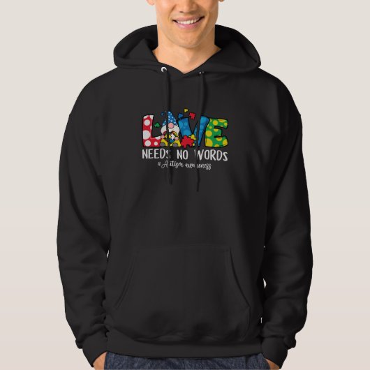 Gnome Love Needs No Words Autism Awareness For Kid Hoodie (Voorkant)