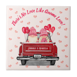 Gnome Love Pink Glitter Hearts  Red Truck Tegeltje