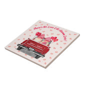 Gnome Love Pink Glitter Hearts  Red Truck Tegeltje (Zijkant)