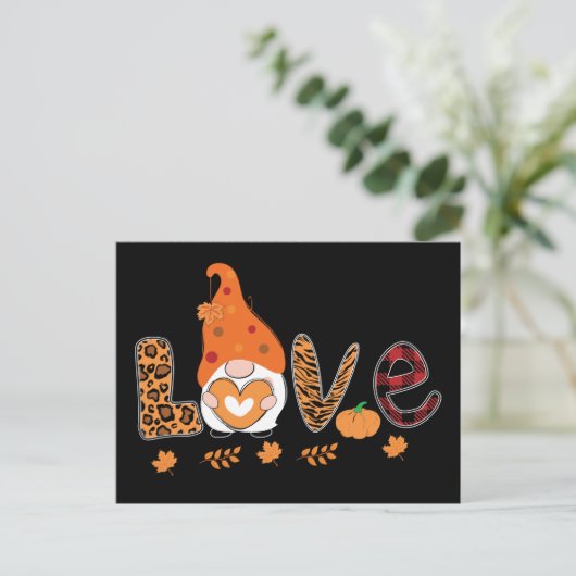 Gnome Love Pumpkin laat Thanksgiving over Briefkaart (Staand voorkant)